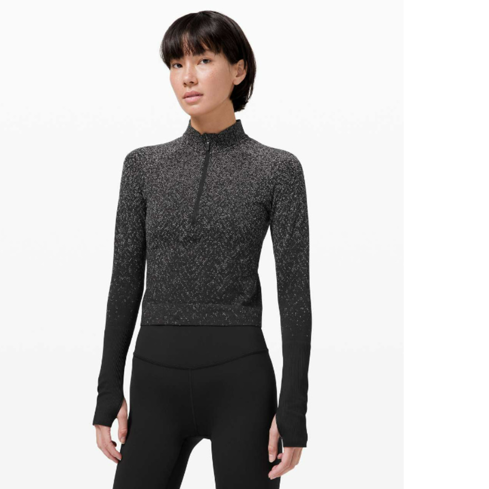Lululemon Rest Less Cropped 1/2 Zip
Herringbone Fade Black / White Size 6